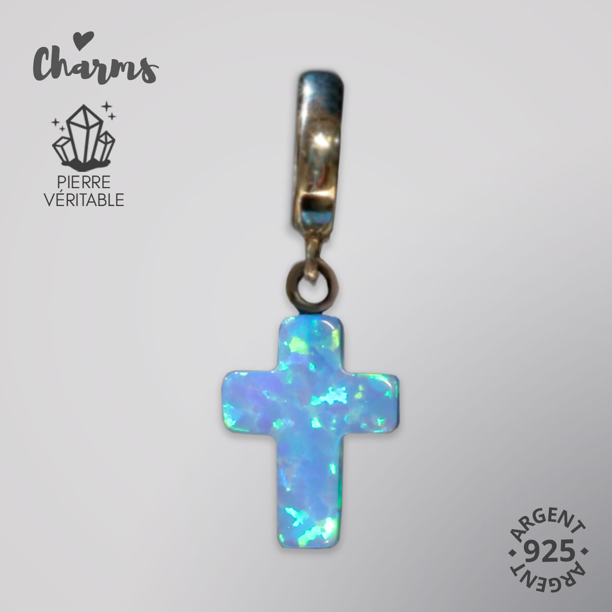 Charms Genuine Opal Cross Silver 925 