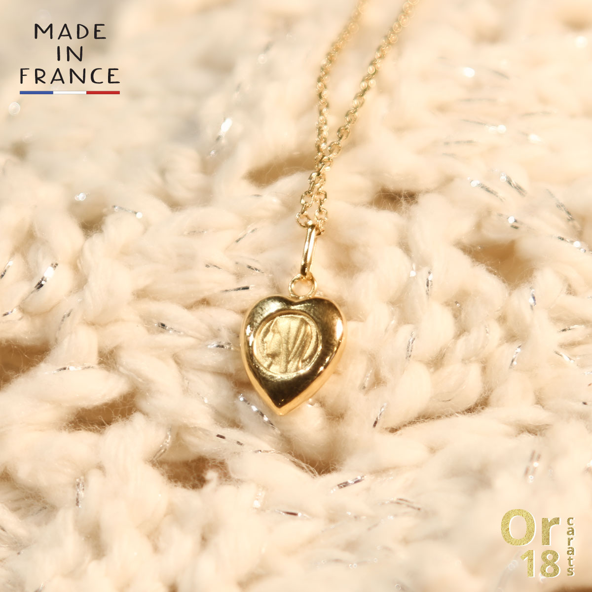 Lourdes Rounded Heart Medal 18K gold 